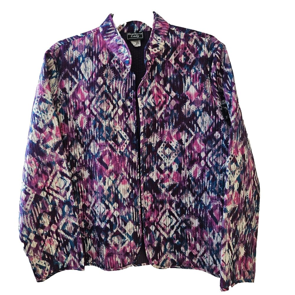 Southern Lady Jacket Womens 18 Purple White Open Front Vertical Topstitching